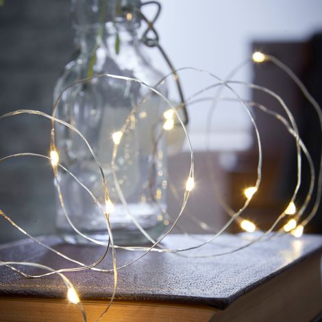 2m Battery Power Silver Firefly Wire LED Christmas Fairy Lights Warm White Indoor Home Décor (1/5)