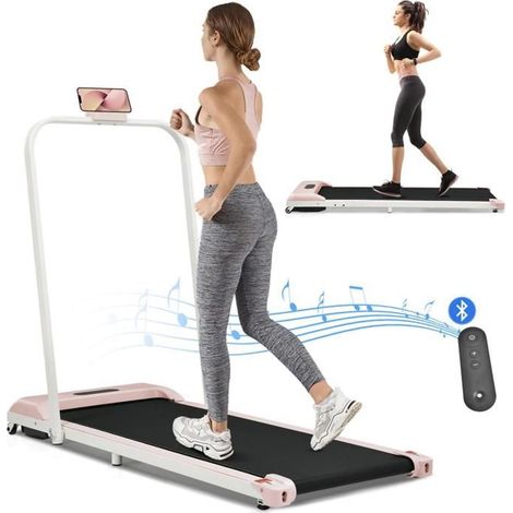 Tapis de course pliable GUTENT 1,0 CV – 1–6 km/h, écran LED, Bluetooth, haut‑parleur, support téléphone, rose (1/5)