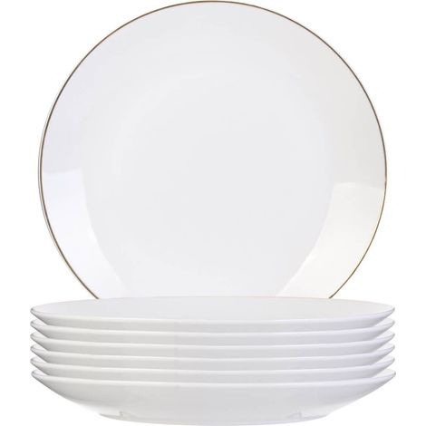 Set de 6 assiettes plates blanches en porcelaine avec liseré doré (Ø26,5 cm) - AURA