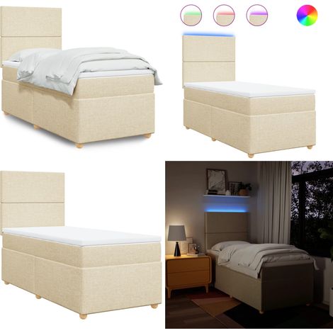 Sommier à lattes de lit avec matelas Crème 80x200 cm Tissu - Lit Plateforme - Lit Double - Lit Design - Lit Moderne - Matelas À Ressorts Ensachés - Home & Living (1/5)