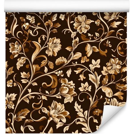 Papier peint Fleurs et Feuilles Rouille et Ocre pour Salon et Chambre 50x1000 cm (1/5)