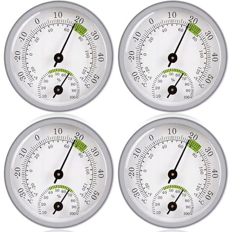 Vegena 4pcs Hygromètre Thermomètre, Thermomètre Hygromètre, Thermomètre D'intérieur Et D'extérieur Station Météo Analogique Thermomètre Analogique Capteur D'humidité Pour Intérieur Extérieur(58mm) (1/5)