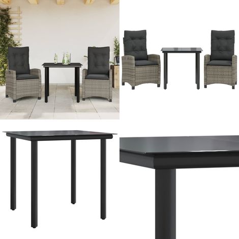 Ensemble à manger de jardin 3 pcs coussins gris résine tressée - Chaise de jardin - Table de jardin (1/5)