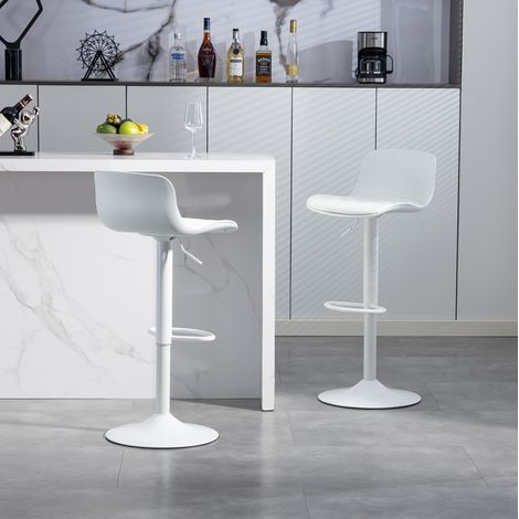 Barhocker aus Metall in Weiß, 360° drehbar, mit ergonomischer Rückenlehne und gepolsterter Sitzfläche (1/5)