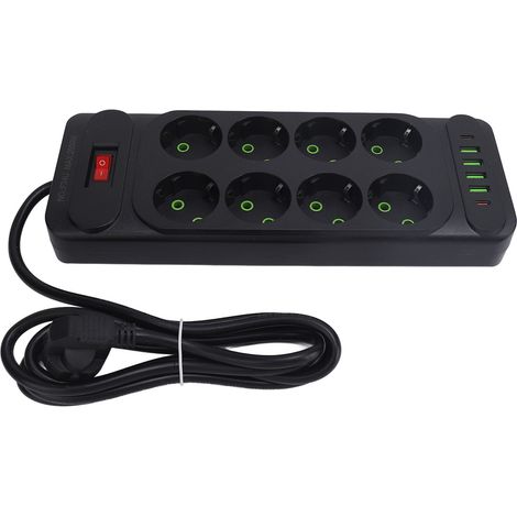 Multiprise 8 Prises avec Interrupteur, 2 Ports USB C, Prise Européenne, Fixation Murale ou Bureau, Câble 2m (1/5)