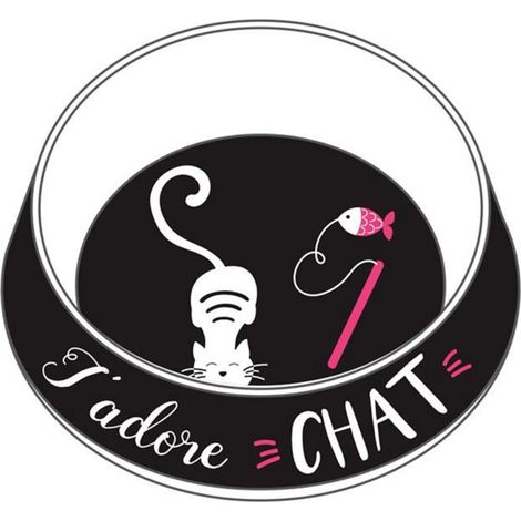 Gamelle pour Chat "J'adore" 19cm Noir & Blanc