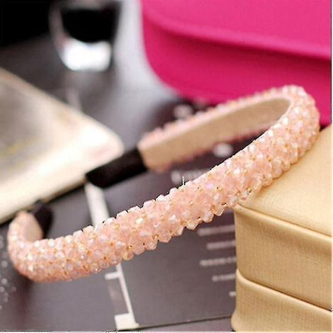 Handgefertigtes, breites Perlenstirnband für Damen und Mädchen, 4 Reihen Kristalle, festliches Rosa (1/4)