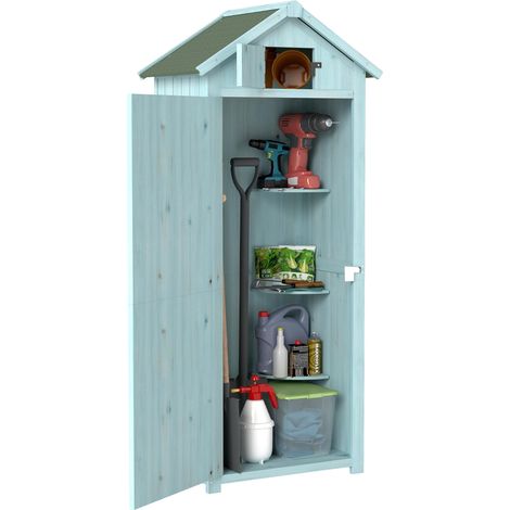 Abri de jardin en bois avec 3 étagères, 77 x 54,2 x 179 cm, bleu bois traité contre les insectes et la pourriture (1/5)