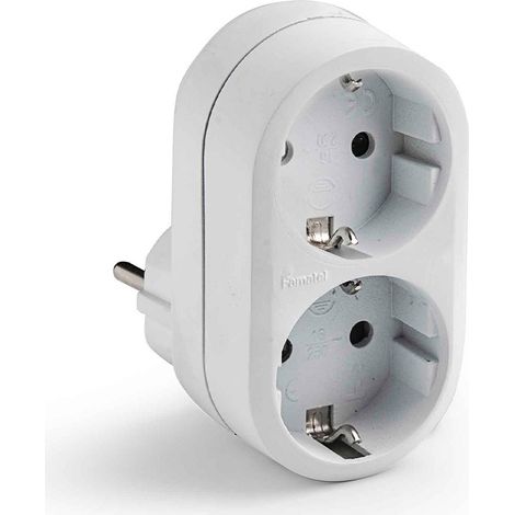Adaptador doble schuko 2p+t 16a 250 v con entrada frontal, blanco, blister