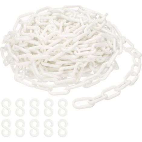 Maillons de chaîne en plastique blanc, 10M,6 mm, pour barrières, parkings, clôtures, portails et décoration