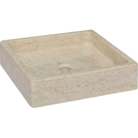 Lavabo en marbre couleur crème, 40 x 40 x 10 cm