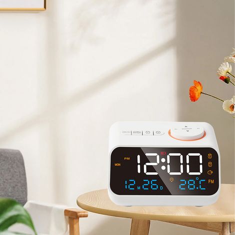 Réveil radio multifonction LED musique minuterie rechargeable FM radio réveil blanc pour maison (1/5)