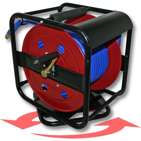 Wiltec Dévidoir automatique avec tuyau 30 m, 360 x 385 x 380 mm, En acier et PU, Enrouleur de tuyau pneumatique 12 bar, Orientation à 360°, connexion 1/4&34[Dévidoir tuyau] – Le dévidoir automatique d