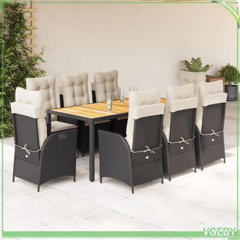 Ensemble à manger de jardin - FAF7291712416507 - 8 places - Résine tressée noire - Table acacia 190x90 cm (1/5)