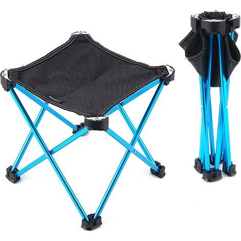 Outdoor Folding Stool, Small Folding Camping Stool with Storage Bag, Portable Oxford Aluminum Alloy Camping Stool, for Hiking, BBQ, Garden Picnic Beach etc - Blue (1/5)