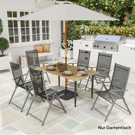 Table de jardin 150x90 cm en acier marron avec trou pour parasol (1/5)