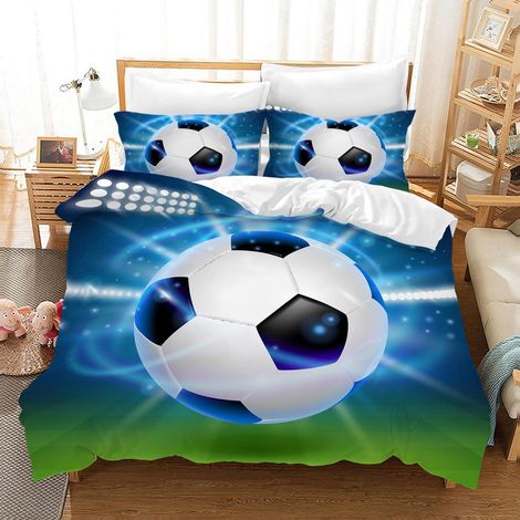 Parure de lit 3D Football 220x240cm Microfibre avec 2 taies d'oreiller 50x75cm