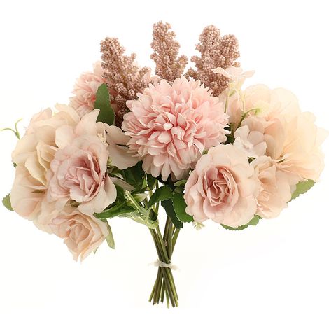 Nordic Artificial Silk Rose Flowers Bouquet for Wedding Party, Pink (1/5)
