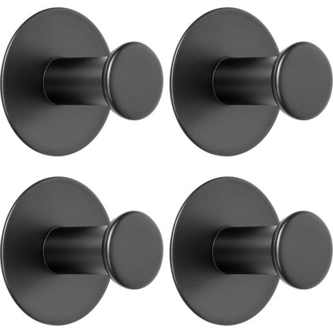 Crochet Adhesif sans Percage pour Salle de Bain, Patère Murale en Acier Inoxydable, Crochets Muraux Accroche Serviette pour Chambre Cuisine Entrée, 4 Pcs Noir Mat (1/5)