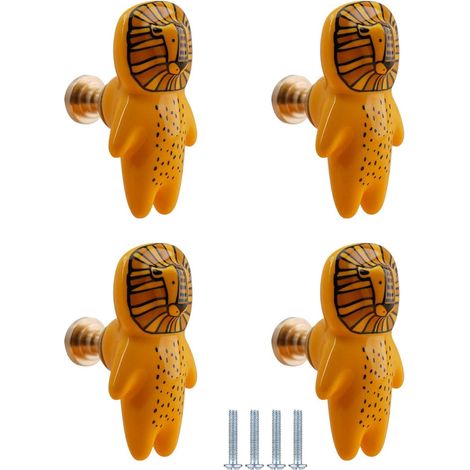 Lot de 4 poignées tiroir en céramique avec motifs d'animaux (1/5)