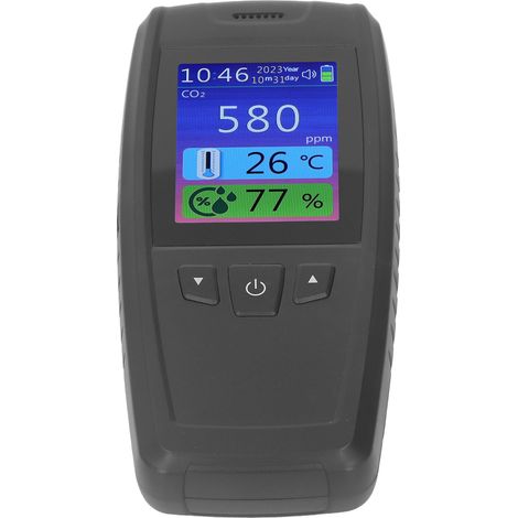 3-in-1 CO2-Detektor, tragbarer Innenraumluftqualitätsmonitor, Kohlendioxid-Tester, Temperatur- und Feuchtigkeitsmessung. (1/5)