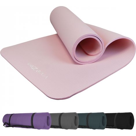 Tapis de yoga, de gym, d'exercices 180 x 60 x 1 cm + sangle de transport - Rose - Vivezen