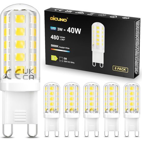 6 Pièces - Ampoule LED G9 - Luminaire Économique - 3W Équivalent 40W Halogène - 480lm Blanc Froid 5000K Non Dimmable - Pour Salon Cuisine Chambre - Blanc - 1,55x5,08cm (1/5)