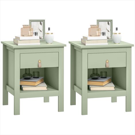 Table de chevet design vert, lot de 2, avec tiroir et niche, 45x40x55 cm (1/5)