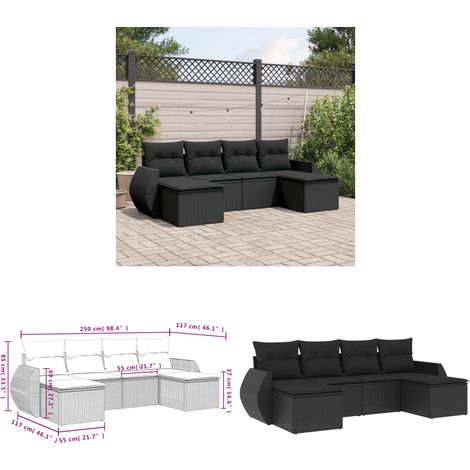 Salon de jardin 6 pcs avec coussins noir résine tressée - Ensemble Salon De Jardin - Mobilier Extérieur - Résine Tressée - Rotin Synthétique - Chaise Lounge - Home & Living (1/3)