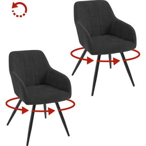 Lot de 2 Chaises Pivotante Salle à Manger WOLTU, Fauteuil Salle à Manger en Velours, Pieds en Métal, Noir (1/5)