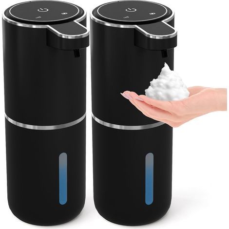 Schwarzer, berührungsloser Schaumseifenspender (2er-Pack) – Nachfüllbar, Wandmontage, 380 ml – Ideal für Badezimmer, Küche und Kleinkinder (1/5)