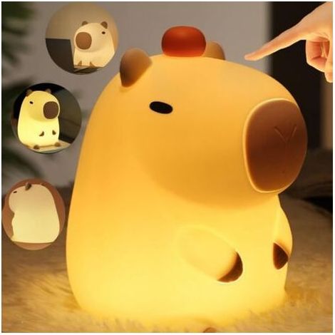 Veilleuse réglable pour enfants, design mignon de capybara, rechargeable par USB, en silicone, minuterie tactile pour que bébé reste immobile.