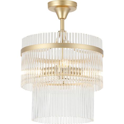 Searchlight Lara Plafonnier semi-encastré à 3 lumières, doré, tiges en verre transparent, 3 douilles E14 (1/5)