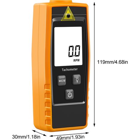 Ortviai Tachymètre numérique non contact RZ853 2,5–99999 tr/min avec étiquettes réfléchissantes, écran LCD 5 chiffres (1/2)