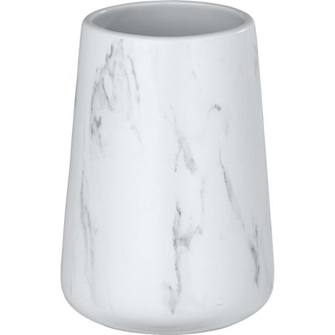 1 - Gobelet Céramique - Porte-Brosse À Dents - Design Marbre Pour Salle De Bain - Blanc - 8,5x12 Cm (1/4)