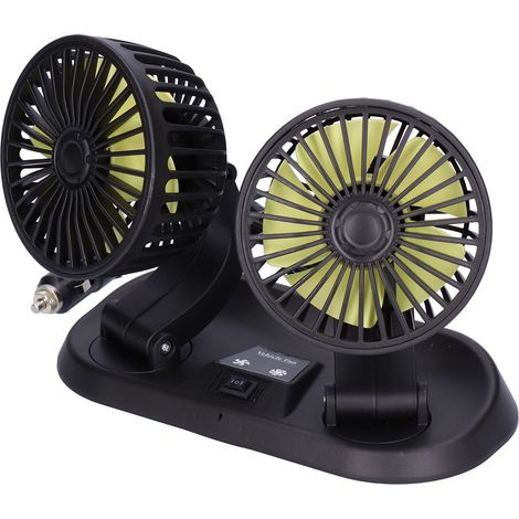Ventilateur de voiture électrique à double tête rotative à 360°, 5 pales, 2 vitesses, ventilateur de refroidissement pour véhicules (12 V (pales jaunes)) (1/5)