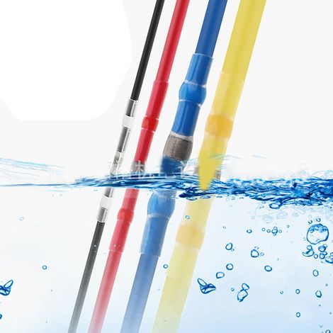 Kit 800 pièces de connecteurs étanches à souder thermorétractables, bagues isolées assorties : 70 blancs, 80 rouges, 80 bleus, 35 jaunes, 535 gaines. (1/5)