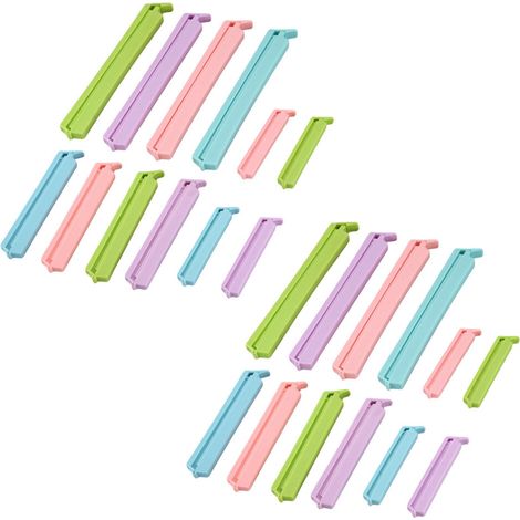 24 clips de plástico para sellar bolsas de almacenamiento de alimentos y snacks en la cocina, tamaños S, M y L. (1/4)