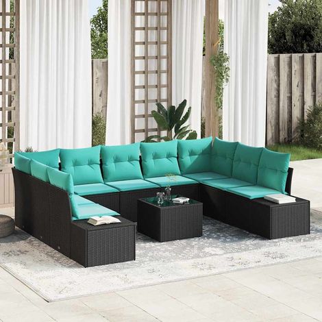 Teenpull – Gartensofa-set 10 Stk. Schwarz Poly-Rattan (1/5)