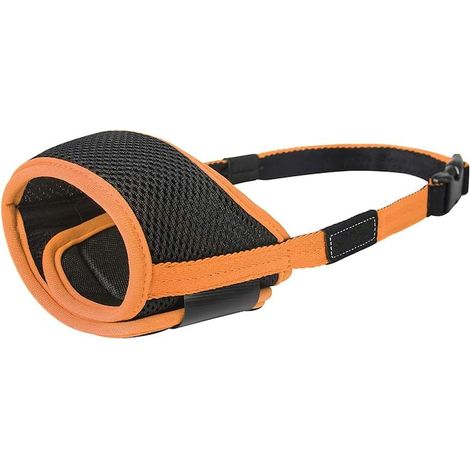 Verstellbarer Maulkorb für Hunde, ideal für alle Größen, aus Nylon, gewährleistet freies und sicheres Atmen für Ihr Haustier, verhindert Bisse und Bellen, Größe M, Schwarz mit Orange (1/5)