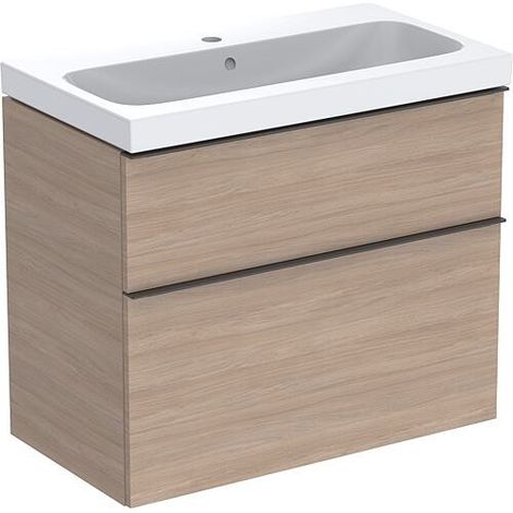 Meuble sous-vasque + vasque en céramique Geberit iCon 750x705x485 mm chêne/poignées en lave (1/5)