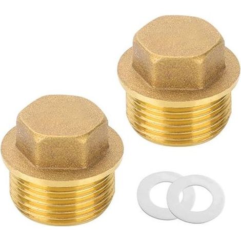Lot de 2 bouchons en laiton 3/4", filetage extérieur 3/4", bouchons d'obturation avec anneau en caoutchouc, pour raccord de tuyau de salle de bain, chauffage et système d'eau potable, convient pour (1/5)