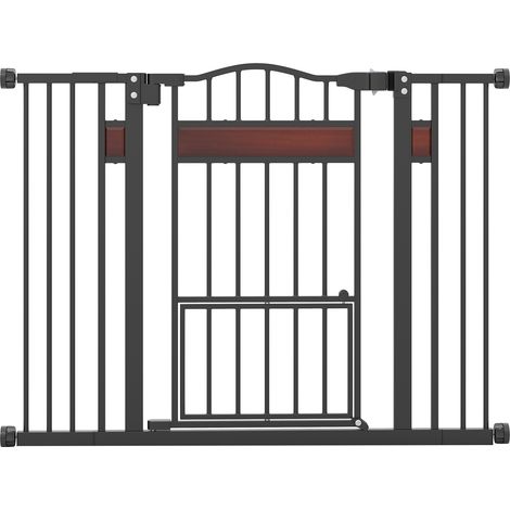 COSTWAY Extra Wide Walk Through Pet Gate for 74-104 CM Openings-Black (1/5)