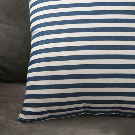 Housse de coussin déco en lin style scandinave pour canapé et lit, rayures bleues, 45x45 cm, accessoire textile maison usage quotidien