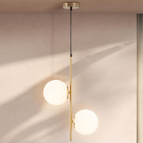 Suspension luminaire moderne, lustre plafonnier de double-tête, lumière suspendue réglable pour entrée, salon, ton doré (1/4)