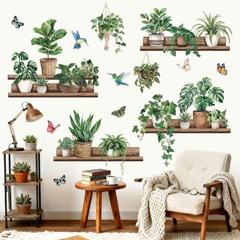 Stickers Muraux Feuille Vertes Plante en Pot Autocollants Muraux (1/5)