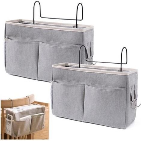 Pièce Organisateur de Chevet Lit, Panier de Lit Chevet Suspendu, Poche de Lit Organisateur, Organisateur de Chevet Suspendu, pour Bureau, Lit de Chambre, Cuisine (Gris) (1/5)