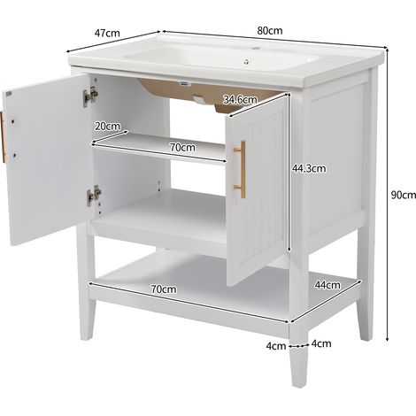 Ancienne référence : LY316467AAA - Meuble vasque simple avec meuble sous-vasque de 80 cm et vasque en céramique, blanc (1/4)