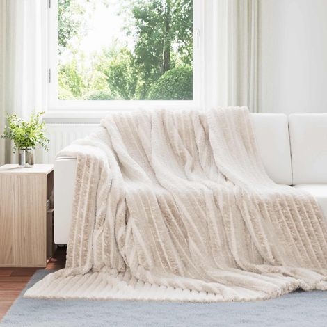 Überwurfdecke Beige 240 x 220 cm Fleece