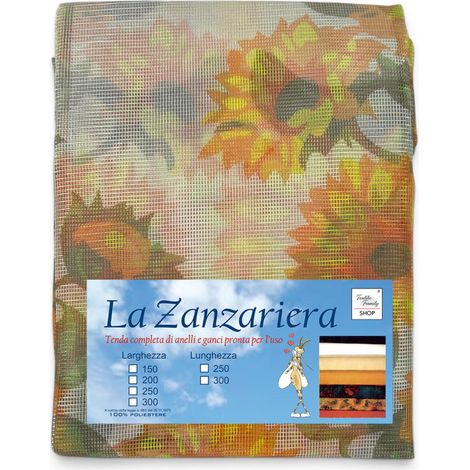 Tex Family Tenda Zanzariera Girasoli 150x250 cm, Rete Anti Insetti 100% Poliestere, Occhielli Acciaio, Ganci Inclusi Cm. 150x250